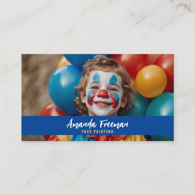 Niedlich-blaue und gelbe Clown-Gesichtsfarbe Visitenkarte (Vorderseite)