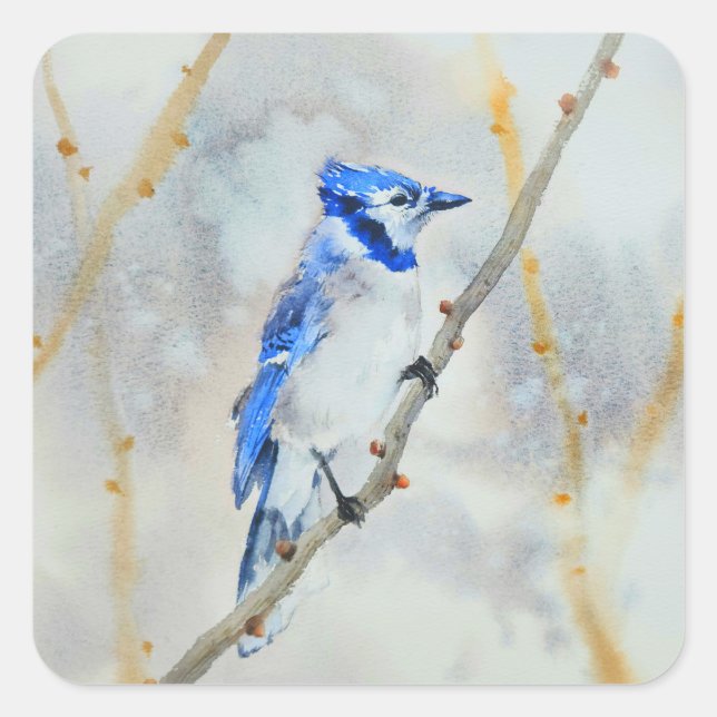 Niedlich-blaue-Vogelschutzaufkleber Quadratischer Aufkleber (Vorderseite)