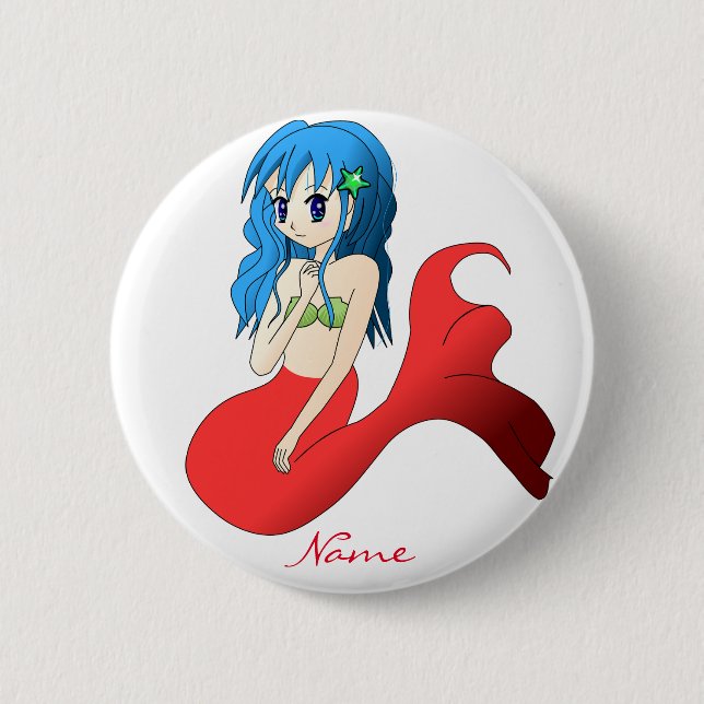 Niedlich blauer Meerjungfrau Thunder_Cove Button (Vorderseite)