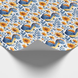 Niedlich-Blauer Orange Dinosaurier Gelbe Milchprod Geschenkpapier