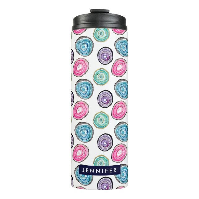 Niedlich-blaues lila-rosa Geodmuster personalisier Thermosbecher (Vorderseite)