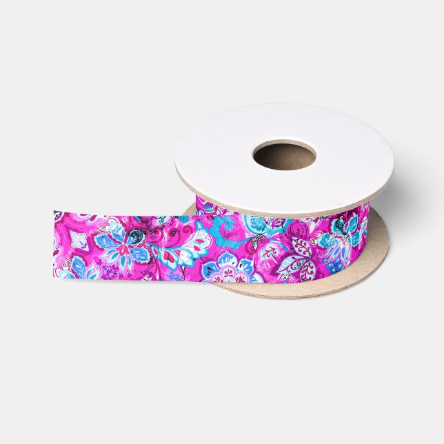Niedlich-blaurosa Blume Satinband (Spule)