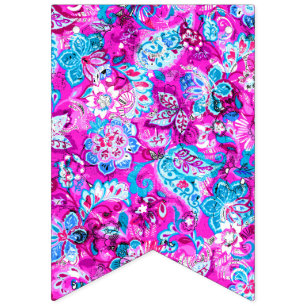 Niedlich-blaurosa Blume Wimpelkette