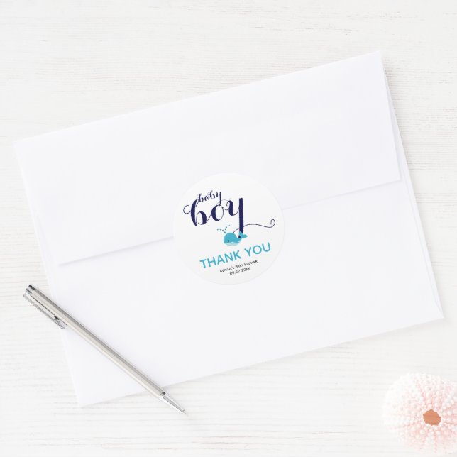 Niedlich-Blauwal-Thema Danke Baby Shower Runder Aufkleber (Umschlag)