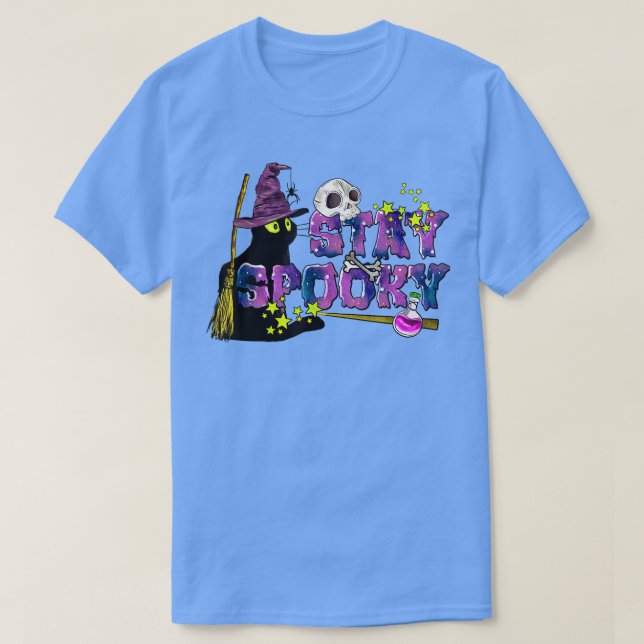 Niedlich Bleibe Spooky Cat Hexe Halloween Kinder M T-Shirt (Design vorne)