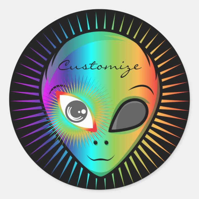 Niedlich Blinkende Alien Head Thunder_Cove Runder Aufkleber (Vorderseite)