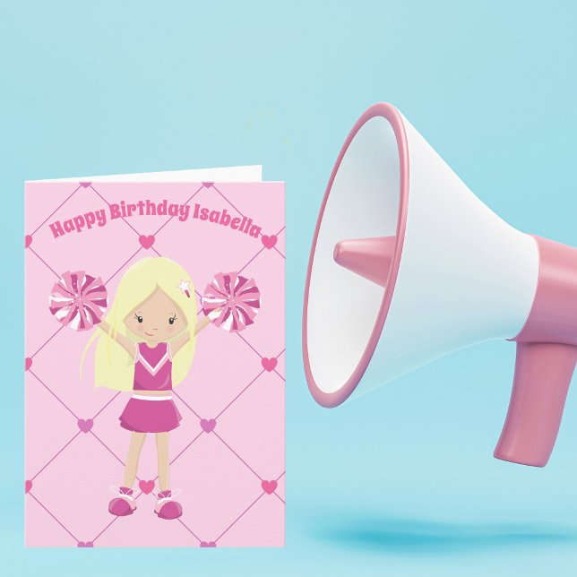 Niedlich Blonde Cheerleader Custom Pink Birthday G Karte (Von Creator hochgeladen)
