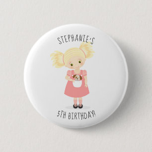 Niedlich Blonde Geburtstagskarte und Welpe Button