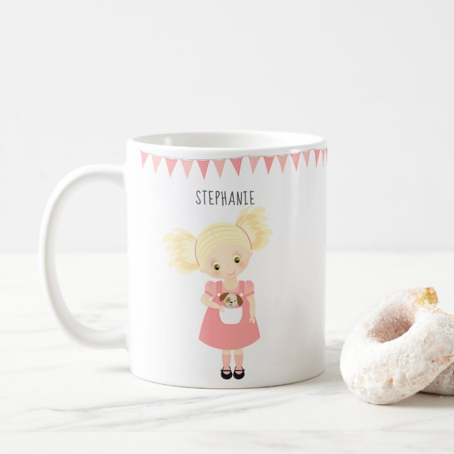 Niedlich Blonde Geburtstagskarte und Welpe Kaffeetasse (Mit Donut)