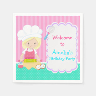 Niedlich Blonde Girl Baking Geburtstagsparty Serviette