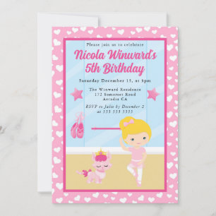 Niedlich Blonde Girl Ballerina Kindergeburtstag Einladung