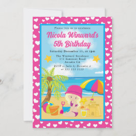 Niedlich Blonde Girl Beach Kindergeburtstag Einladung