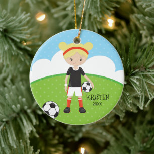 Niedlich Blonde Girl Soccer Personalisierte Weihna Keramik Ornament