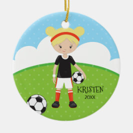 Niedlich Blonde Girl Soccer Personalisierte Weihna Keramik Ornament