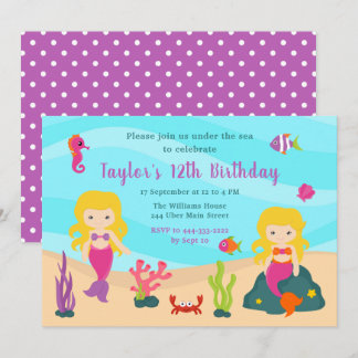 Niedlich Blonde Hair Mermaid Geburtstag Einladung