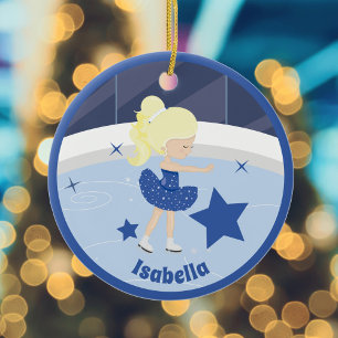 Niedlich Blonde Ice Skaten Girl Custom Blue Keramik Ornament