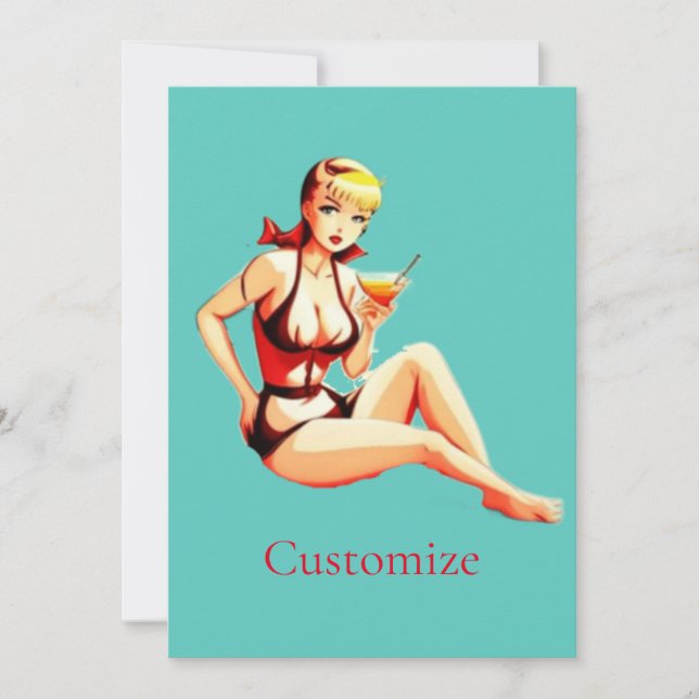 Niedlich Blonde Martini Bikini Girl Thunder_Cove Einladung (Vorderseite)