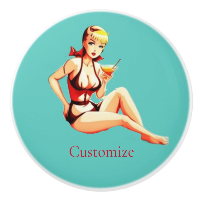 Niedlich Blonde Martini Bikini Girl Thunder_Cove Keramikknauf (Vorderseite)