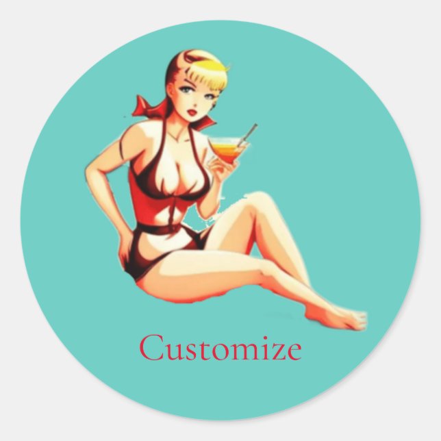 Niedlich Blonde Martini Bikini Girl Thunder_Cove Runder Aufkleber (Vorderseite)