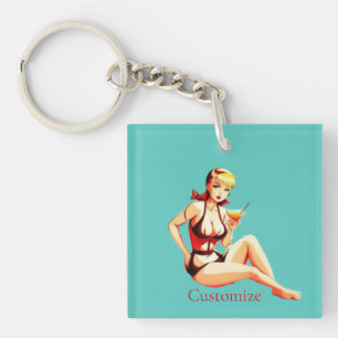 Niedlich Blonde Martini Bikini Girl Thunder_Cove Schlüsselanhänger