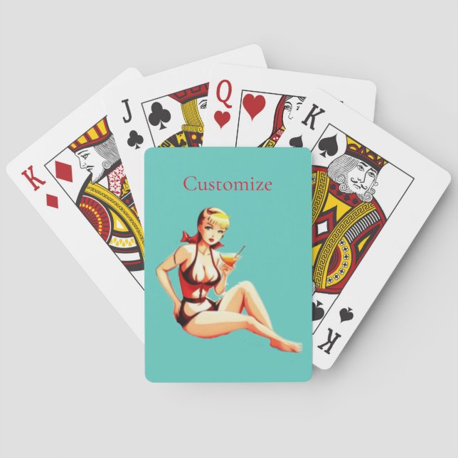 Niedlich Blonde Martini Bikini Girl Thunder_Cove Spielkarten (Rückseite)