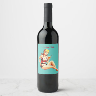 Niedlich Blonde Martini Bikini Girl Thunder_Cove Weinetikett