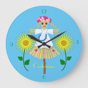 Niedlich Blonde Pigtails Scarecrow Große Wanduhr