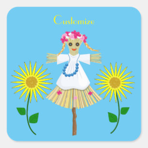 Niedlich Blonde Pigtails Scarecrow Quadratischer Aufkleber