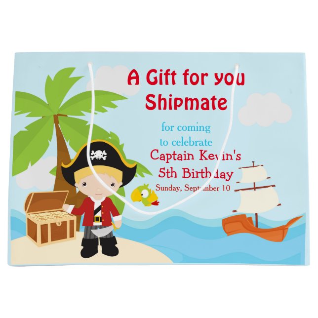 Niedlich Blonde Pirate Boy in Red Birthday Party Große Geschenktüte (Vorderseite)