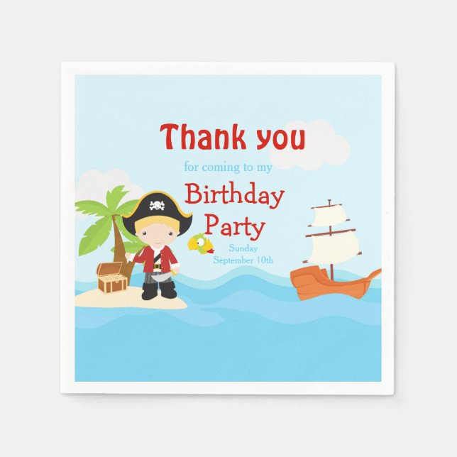 Niedlich Blonde Pirate Boy in Red Birthday Serviette (Vorderseite)