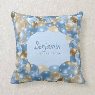 Niedlich Blue and Gold Balloon Border Baby Boys Kissen