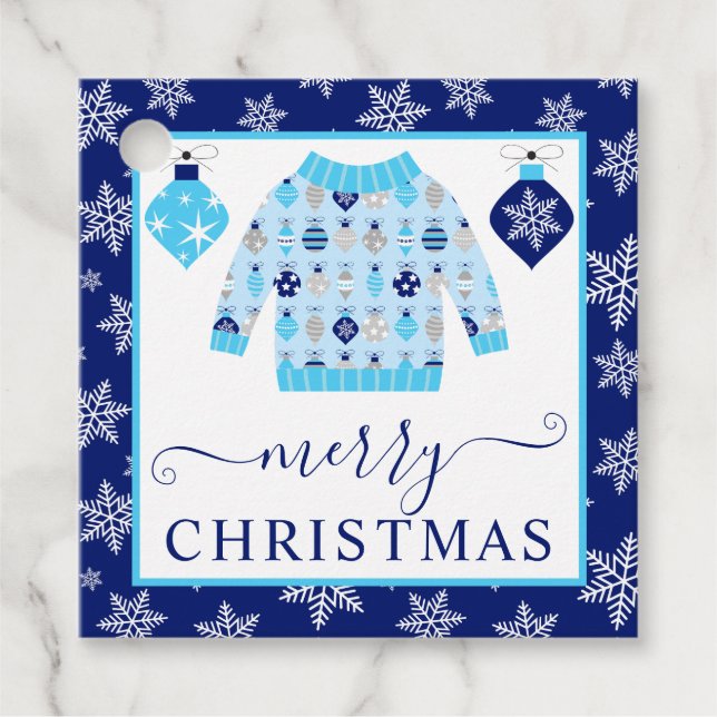 Niedlich Blue and Gray Christmas Jumper Geschenkanhänger (Vorderseite)