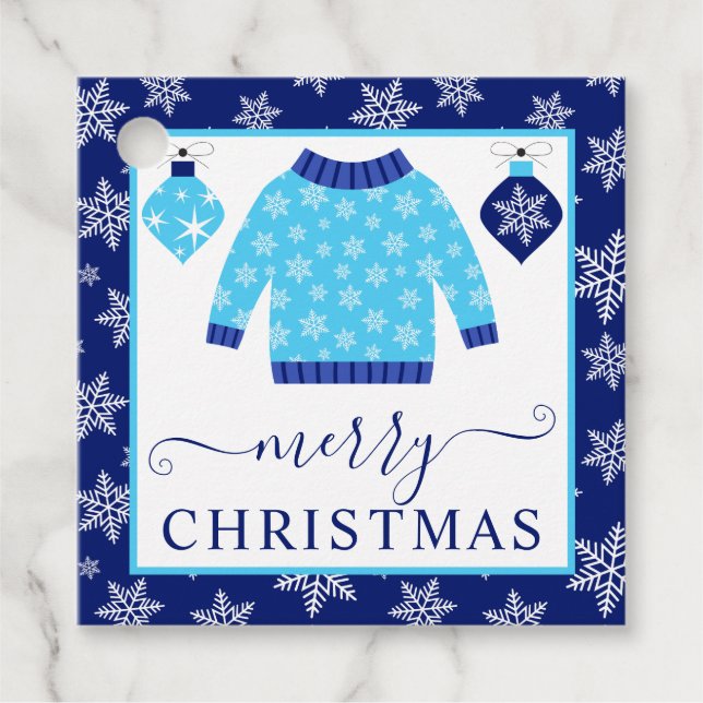 Niedlich Blue and Gray Christmas Jumper Geschenkanhänger (Vorderseite)