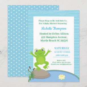 Niedlich Blue and Green Frog Baby Shower Einladung