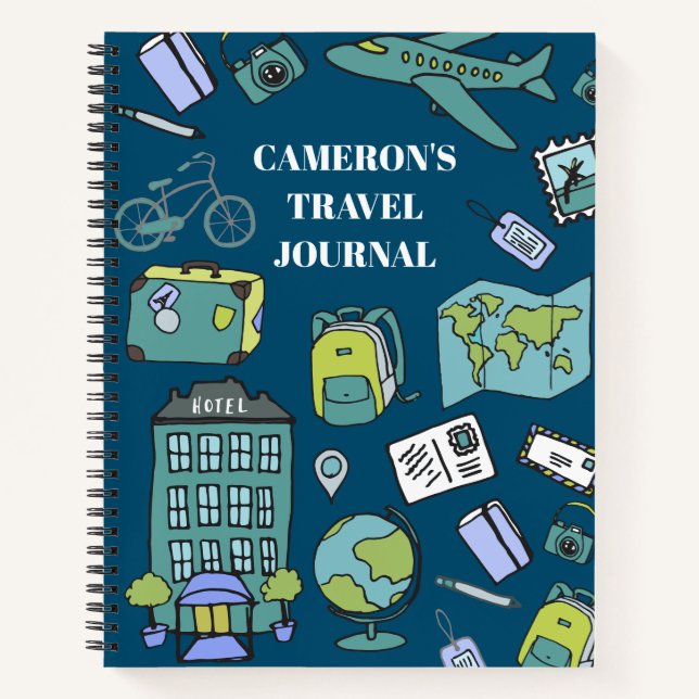 Niedlich Blue and Green Personalisiert Travel Jour Notizbuch (Vorderseite)
