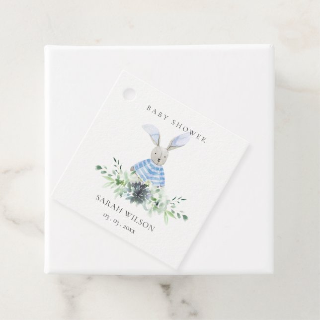 Niedlich Blue Aqua Bunny Garden Foliage Babydusche Geschenkanhänger (Beispiel)