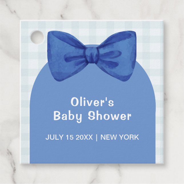 Niedlich Blue Arch Gingham Kariert Bow Boy Baby Du Geschenkanhänger (Vorderseite)