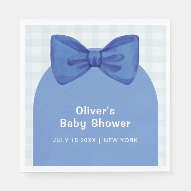 Niedlich Blue Arch Gingham Kariert Bow Boy Baby Du Serviette (Vorderseite)