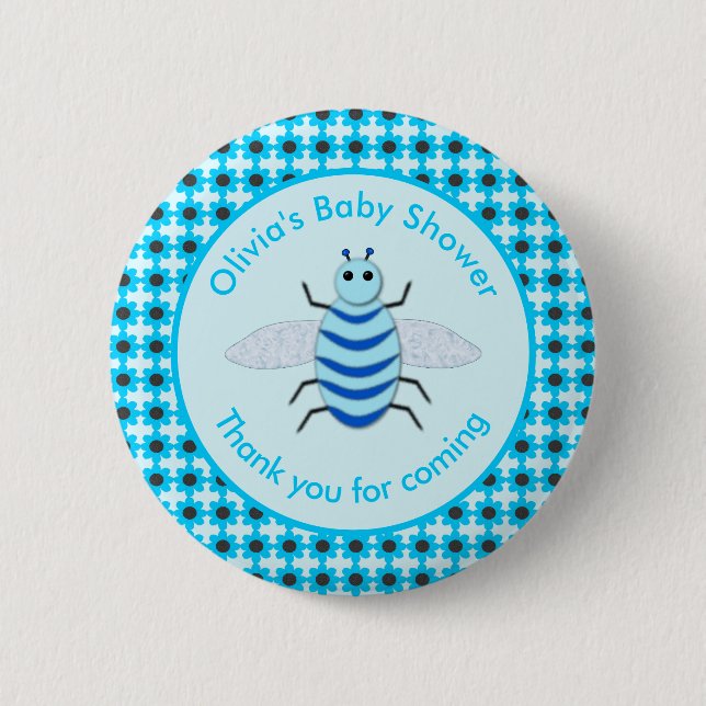 Niedlich Blue Baby Boy Bee Custom Baby Shower Gefa Button (Vorderseite)