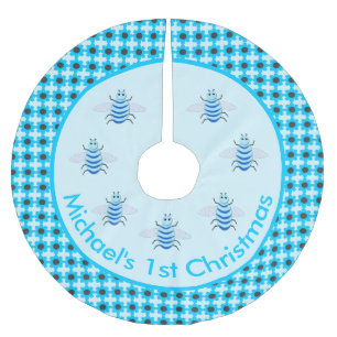 Niedlich Blue Baby Boy Bee Custom First Christmas Polyester Weihnachtsbaumdecke