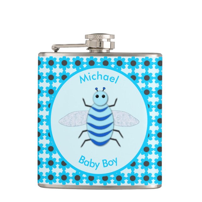 Niedlich Blue Baby Boy Bee Custom Flachmann (Vorderseite)
