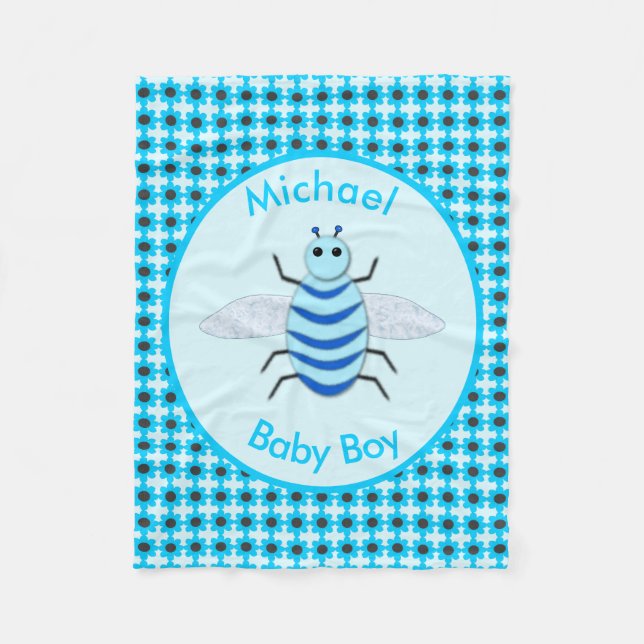 Niedlich Blue Baby Boy Bee Custom Fleecedecke (Vorderseite)