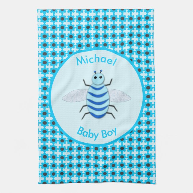 Niedlich Blue Baby Boy Bee Custom Geschirrtuch (Vertikal)