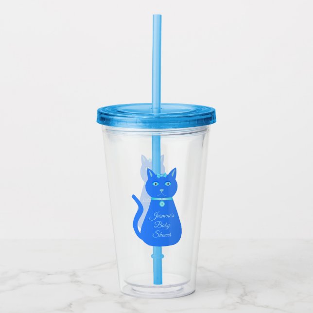 Niedlich Blue Baby Boy Cat Custom Baby Dusche Acryltrinkbecher (Vorderseite)