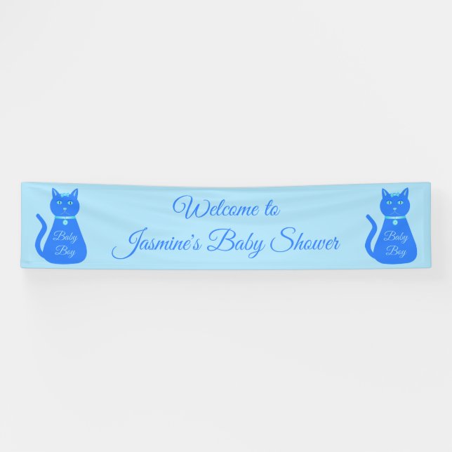 Niedlich Blue Baby Boy Cat Custom Baby Dusche Banner (Horizontal)