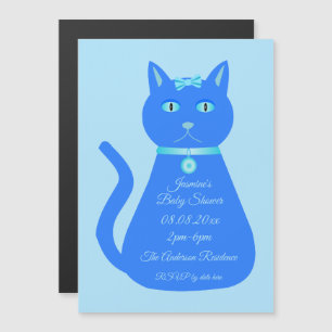 Niedlich Blue Baby Boy Cat Custom Baby Dusche Magneteinladung
