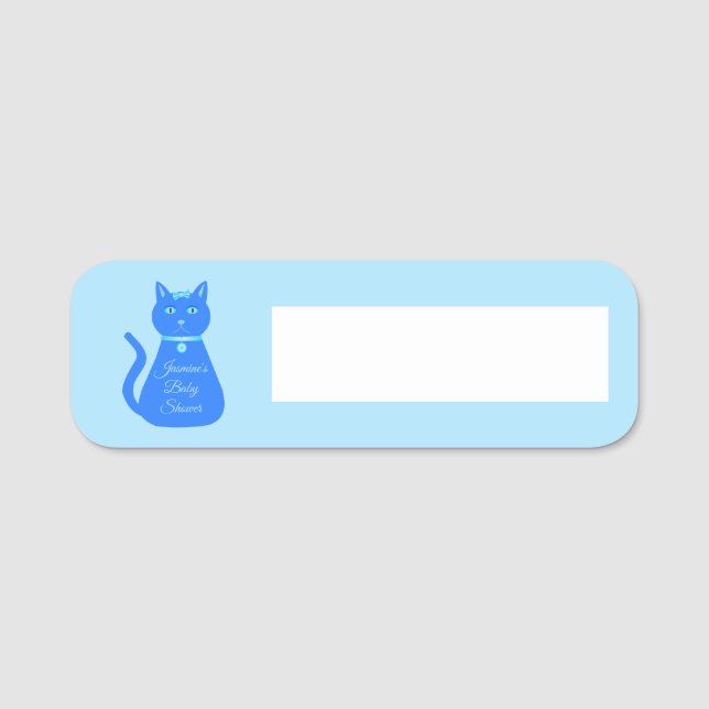 Niedlich Blue Baby Boy Cat Custom Baby Dusche Namensschild (Vorderseite)