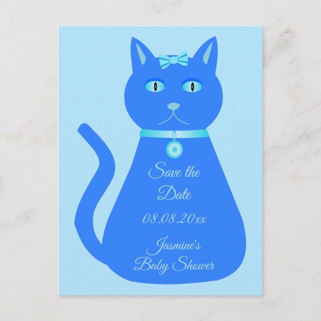 Niedlich Blue Baby Boy Cat Custom Baby Dusche Postkarte (Vorderseite)