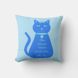 Niedlich Blue Baby Boy Cat Custom Birth Ankündigun Kissen