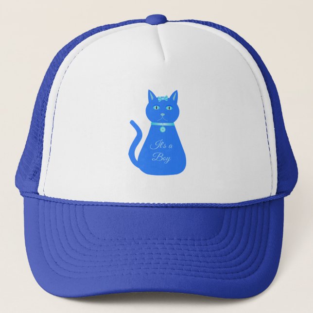 Niedlich Blue Baby Boy Cat Custom Gender Reveal Truckerkappe (Vorderseite)